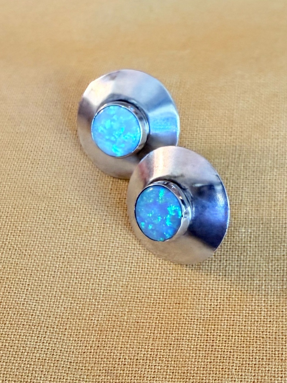 Vintage Sterling Synthetic Opal Shield Stud Earrings